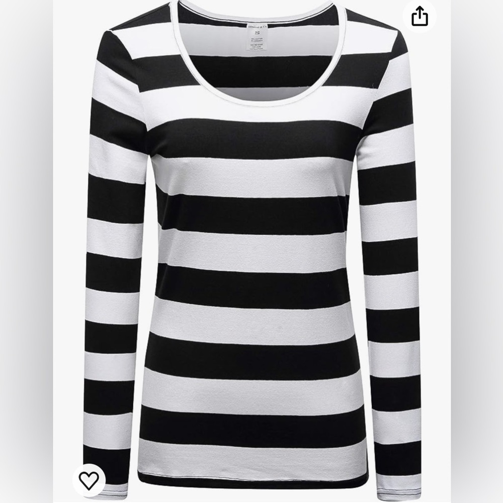 OThread & Co. Women's Long Sleeve Striped T-Shirt Scoop Neck Tee Size Large